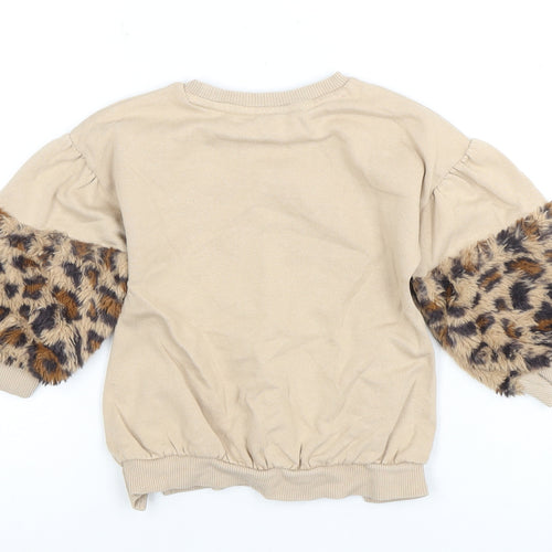 River Island Girls Beige Animal Print Pullover Hoodie 3 Years