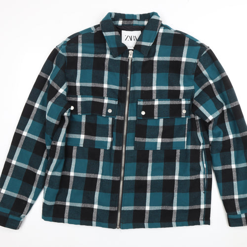 Zara Men's Blue Checked Flannel Jacket XL Casual