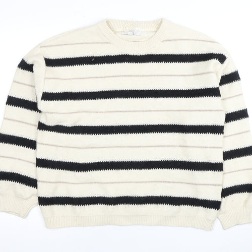Marks and Spencer Women's Ivory Striped Pullover Jumper L