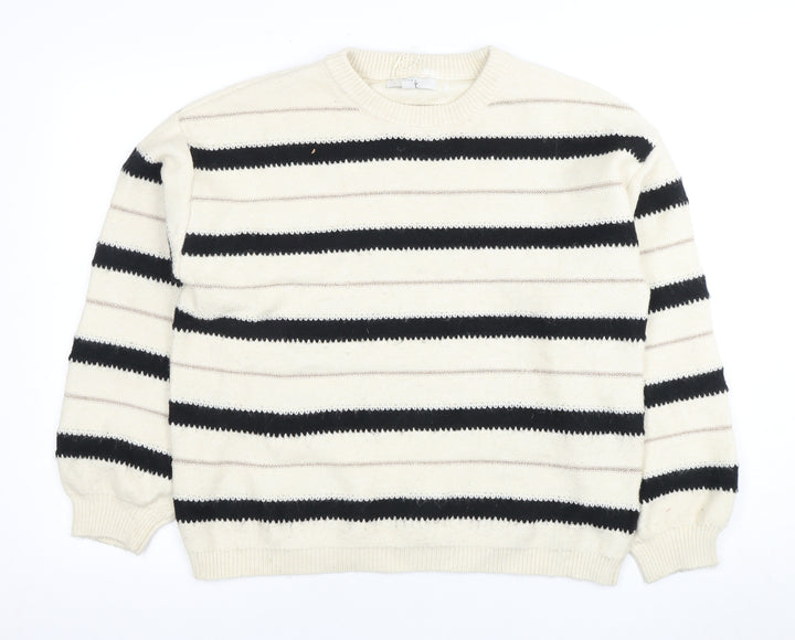 Marks and Spencer Women's Ivory Striped Pullover Jumper L