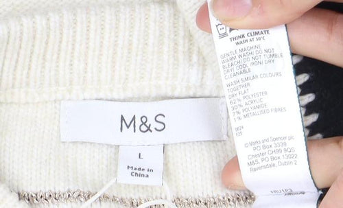 Marks and Spencer Women's Ivory Striped Pullover Jumper L
