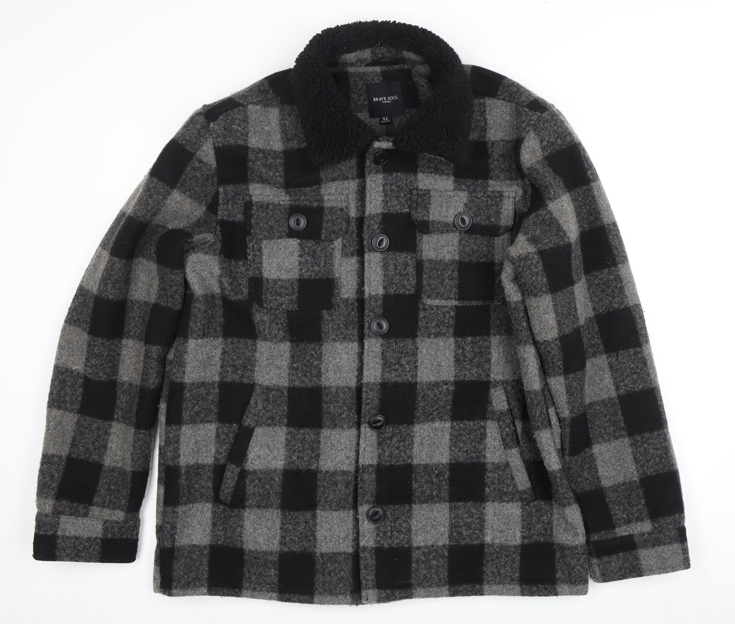 BRAVE SOUL Women's Black Grey Checkered Jacket XL