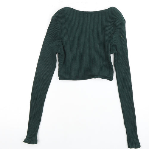 Zara Women's Green Cropped V-Neck Knit Top