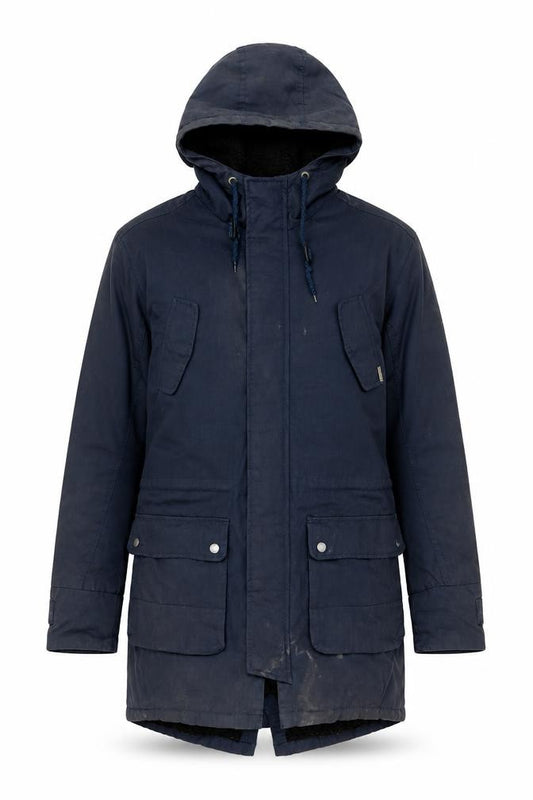 Front view of Tokyo Laundry Men's Blue Parka Jacket, size M