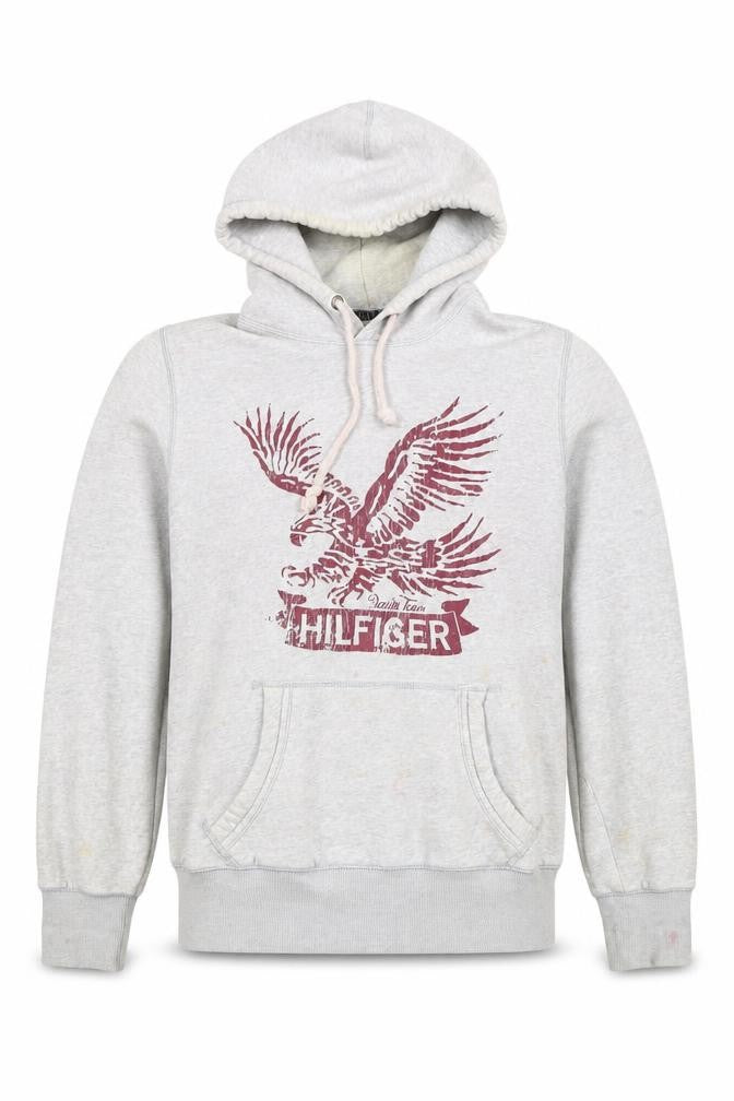 Front view of Hilfiger Denim Men’s Grey Pullover Hoodie, Large