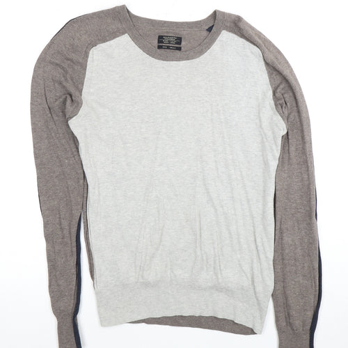 AllSaints Men's S Grey Cotton Pullover Jumper