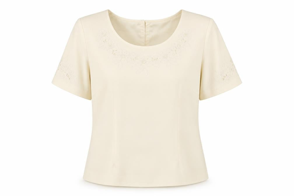 Front view of Jacques Vert Ivory Blouse - Women's 14, Formal Embroidered