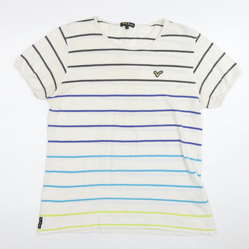 Voi Jeans Men's L White Striped Cotton T-Shirt