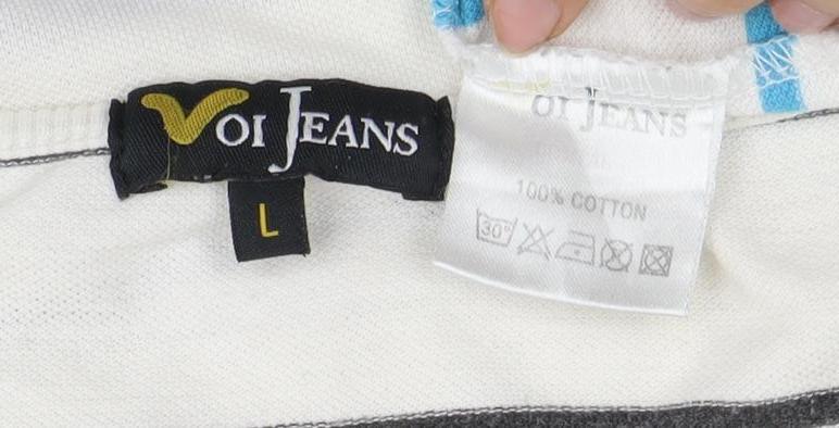 Voi Jeans Men's L White Striped Cotton T-Shirt