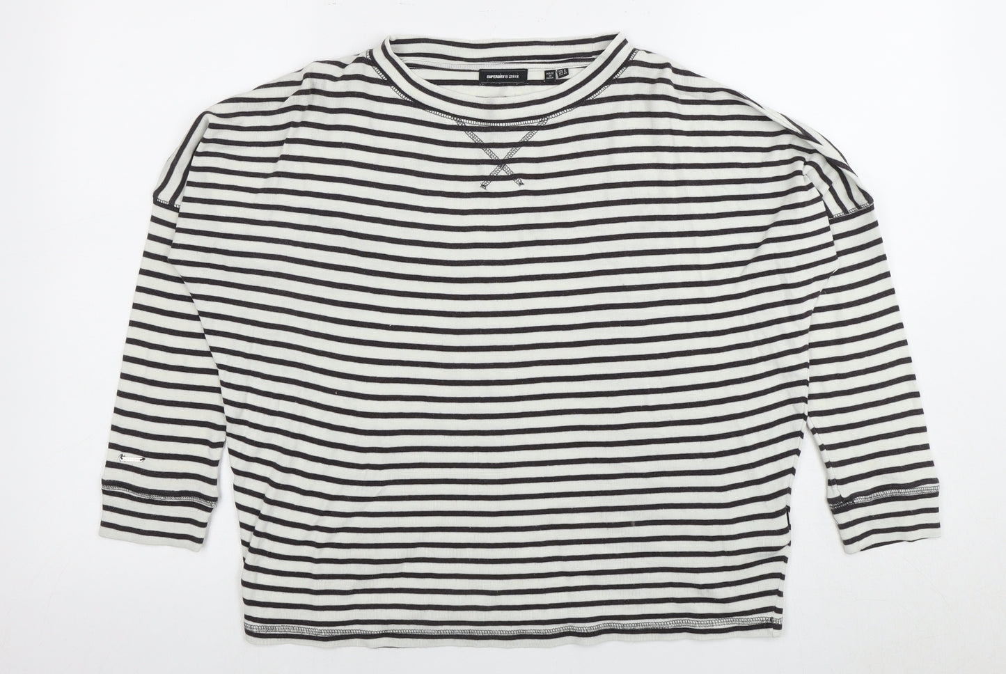 Superdry Women's Black White Stripe Jersey Top Size 4