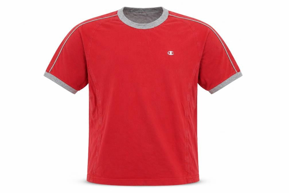 Front view of Champion Men's Red Athletic T-Shirt, size S, Cotton