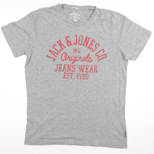 Jack & Jones Men's Grey Graphic Print T-Shirt, Size M