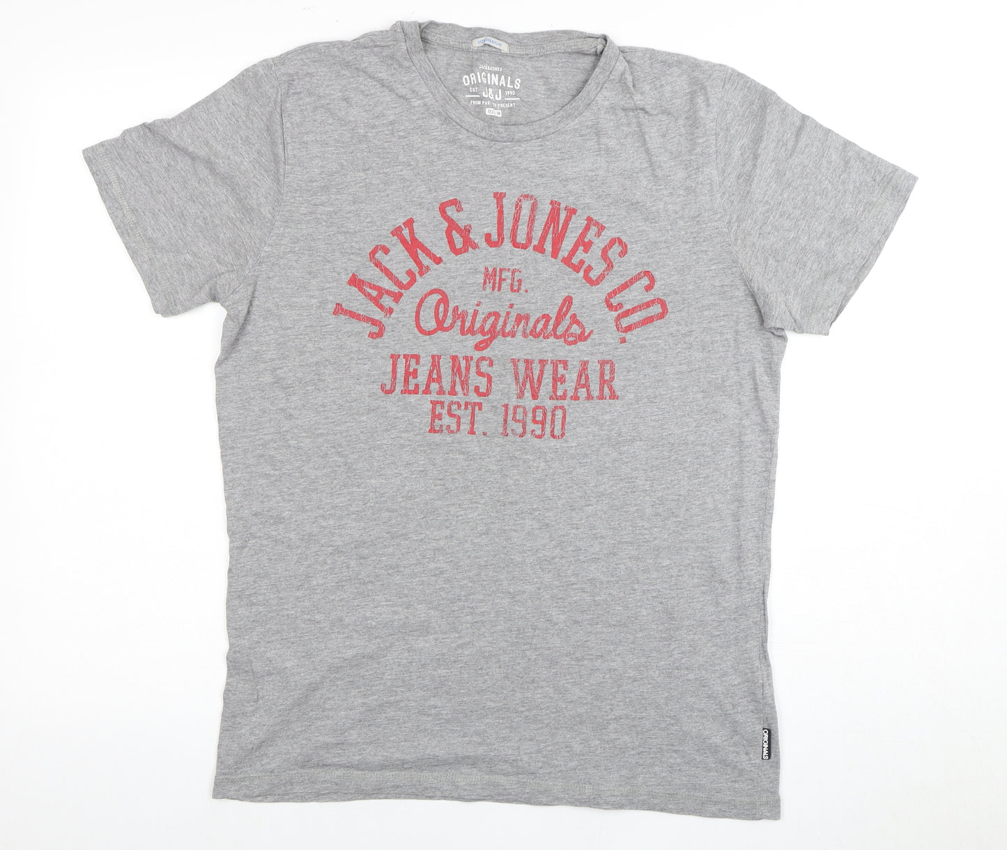 Jack & Jones Men's Grey Graphic Print T-Shirt, Size M