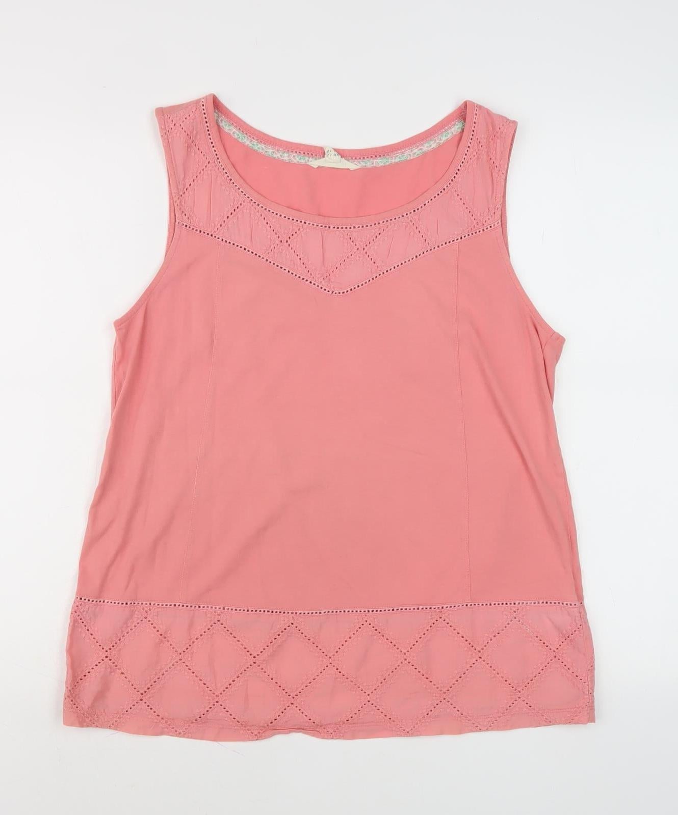 White Stuff Women's Pink Tank Top, UK 12, Crochet Accent