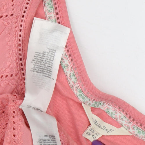 White Stuff Women's Pink Tank Top, UK 12, Crochet Accent