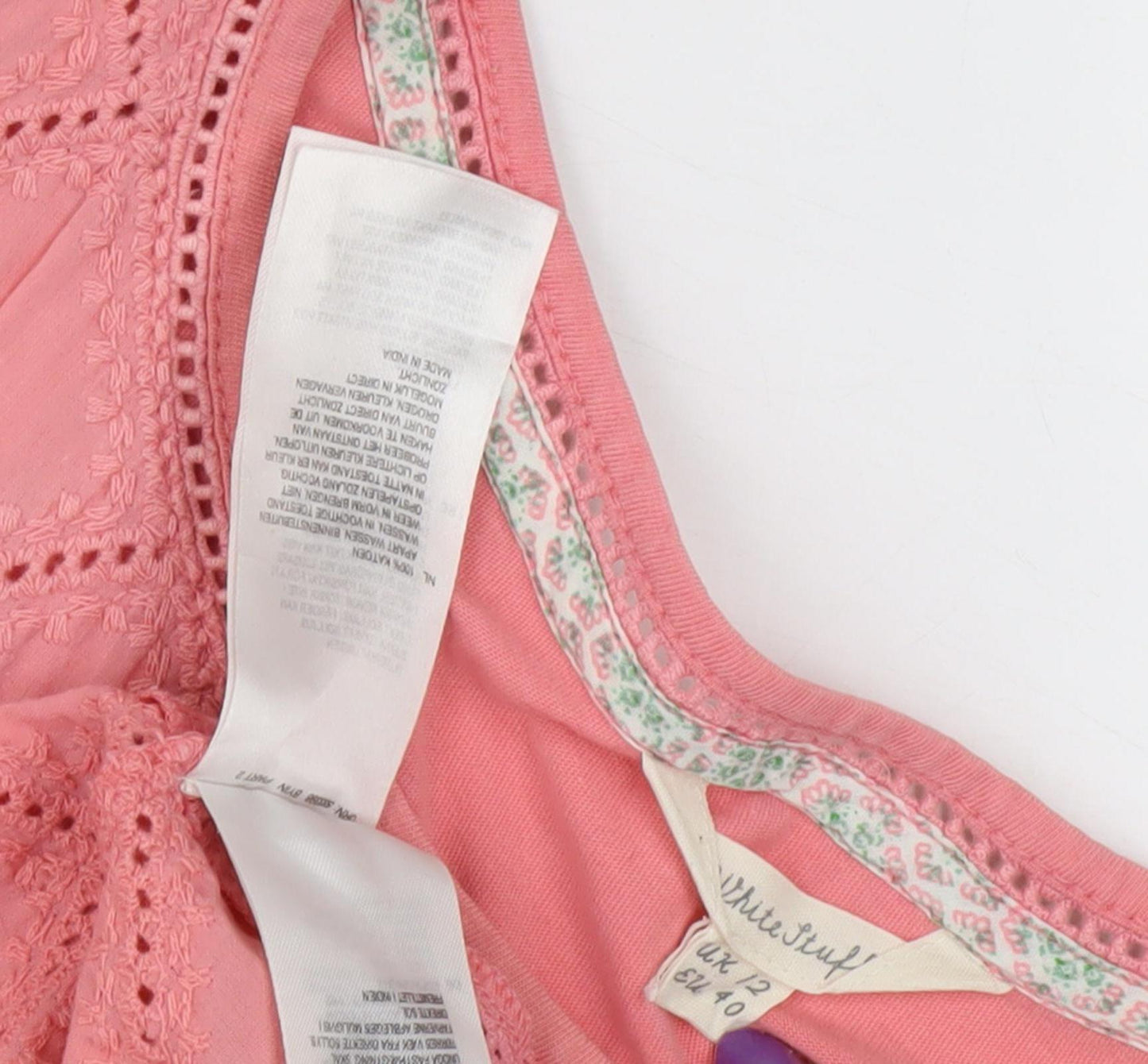 White Stuff Women's Pink Tank Top, UK 12, Crochet Accent