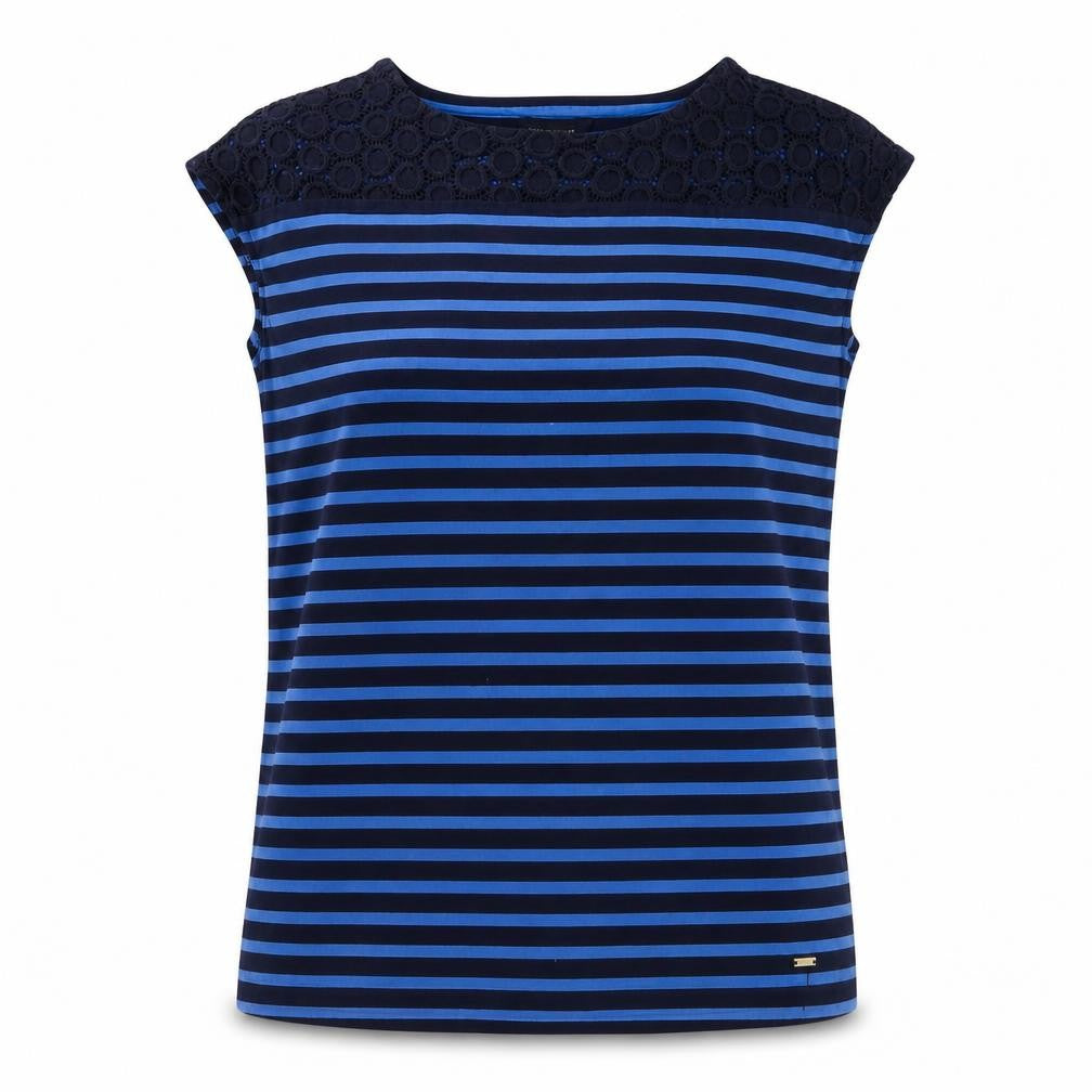 Front view of Tommy Hilfiger Women's Blue XS Sleeveless Lace Tee