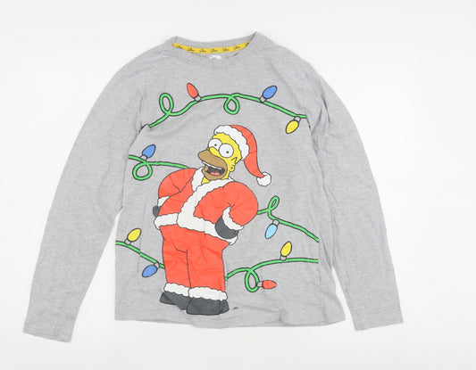 Front view of The Simpsons unisex grey t-shirt homer christmas, size S