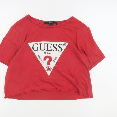 Guess Women's Red T-Shirt - Size S, Cotton, Casual