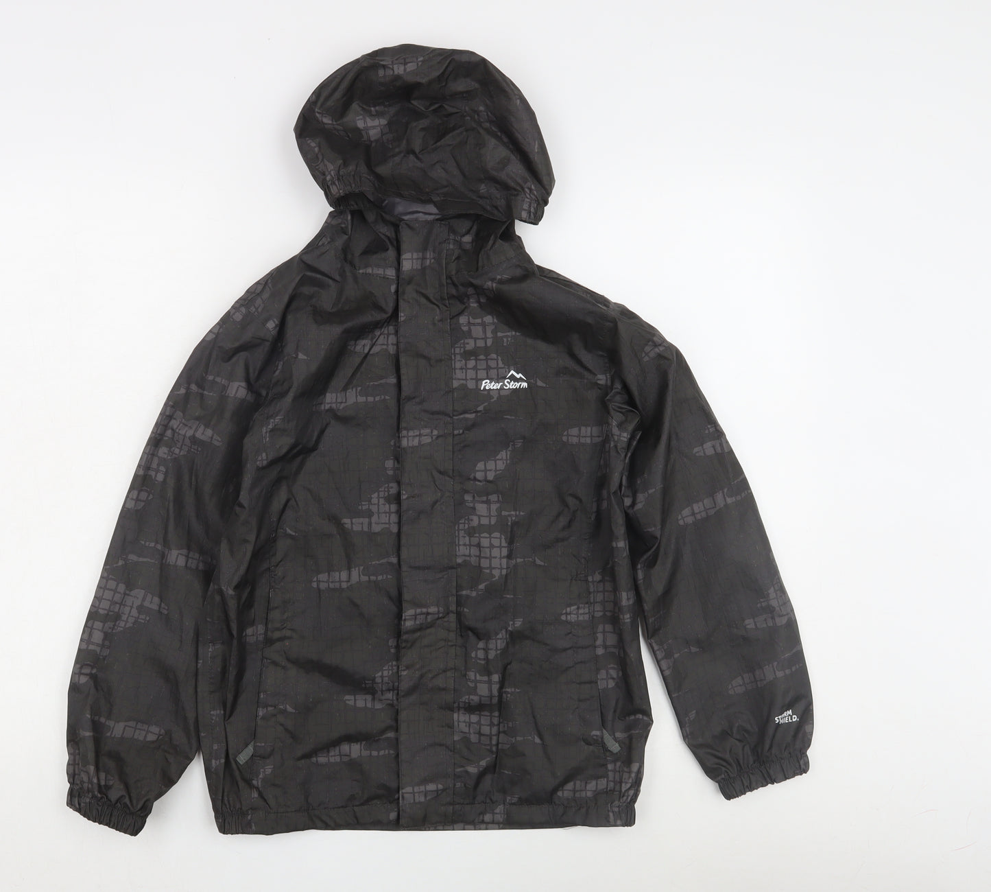 Peter Storm Boys Black Rain Coat 9-10 Years Hooded