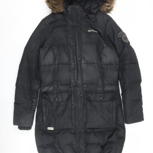 Regatta Women's Black Puffer Jacket Size 12 Fur Hood