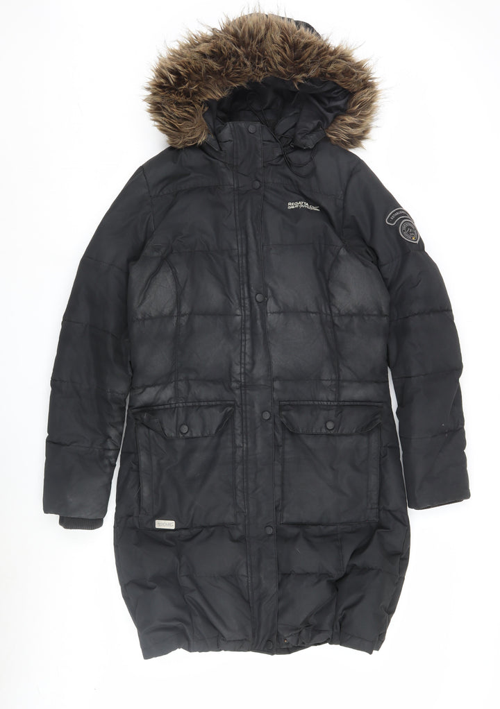 Regatta Women's Black Puffer Jacket Size 12 Fur Hood