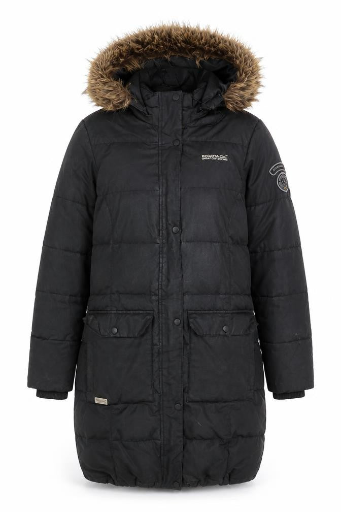 Regatta Women's Black Puffer Jacket Size 12 Fur Hood