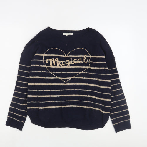 Wild Child Women's Blue Striped Pullover Jumper