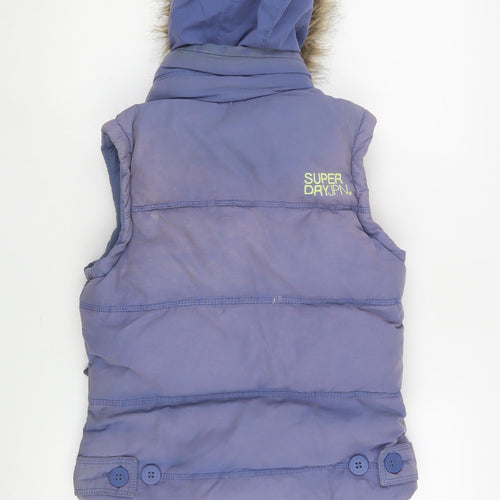 Superdry Women's Blue Hooded Gilet - Size S, Casual Warm Wear