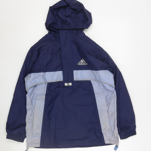 Adidas Boys Blue Windbreaker Jacket M Hooded Lightweight