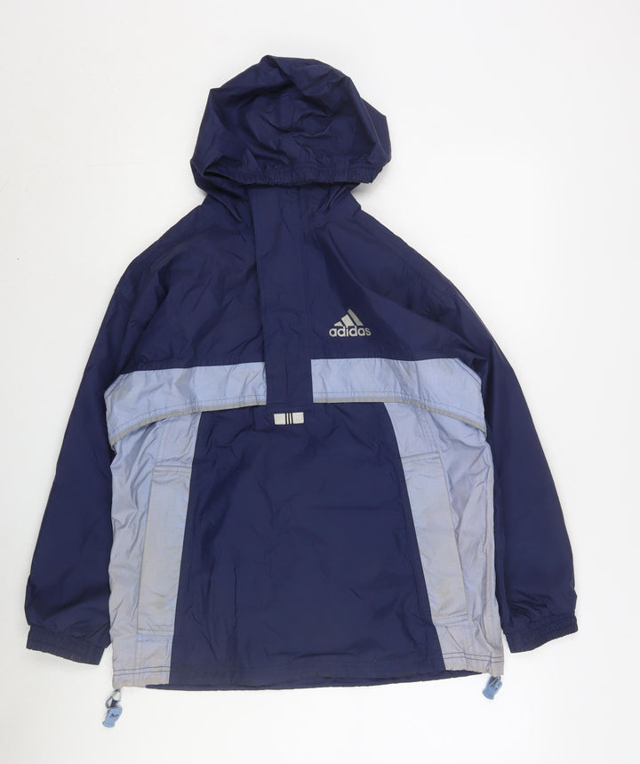 Adidas Boys Blue Windbreaker Jacket M Hooded Lightweight
