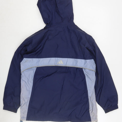Adidas Boys Blue Windbreaker Jacket M Hooded Lightweight
