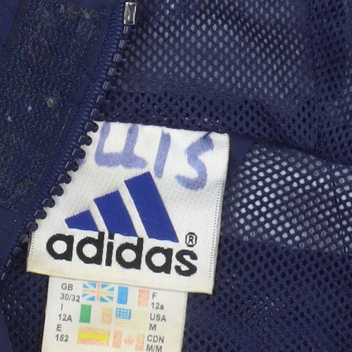 Adidas Boys Blue Windbreaker Jacket M Hooded Lightweight