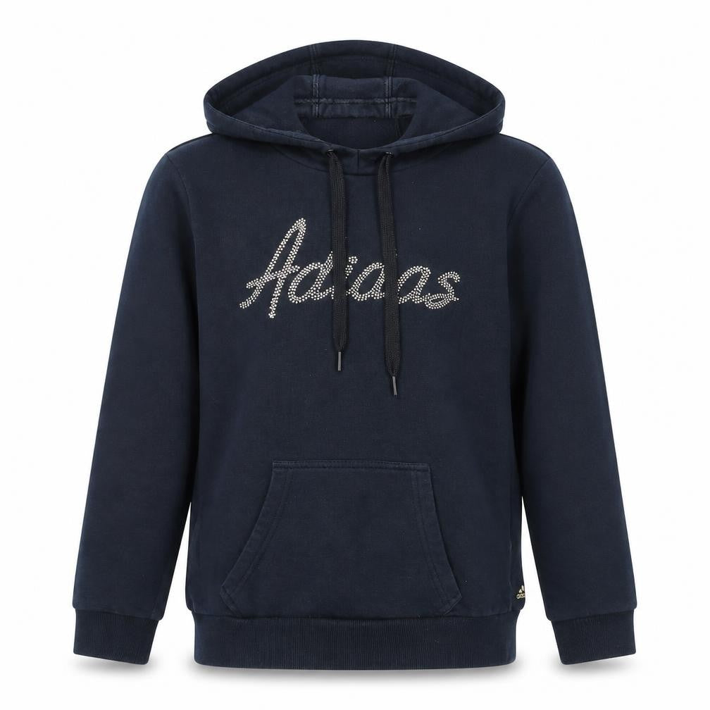 Front view of Adidas unisex kids black pullover hoodie, size 11-12, years