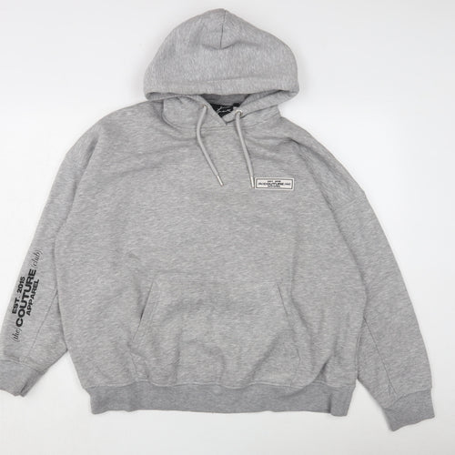 Couture Men's Grey Pullover Hoodie with Logo, Size S