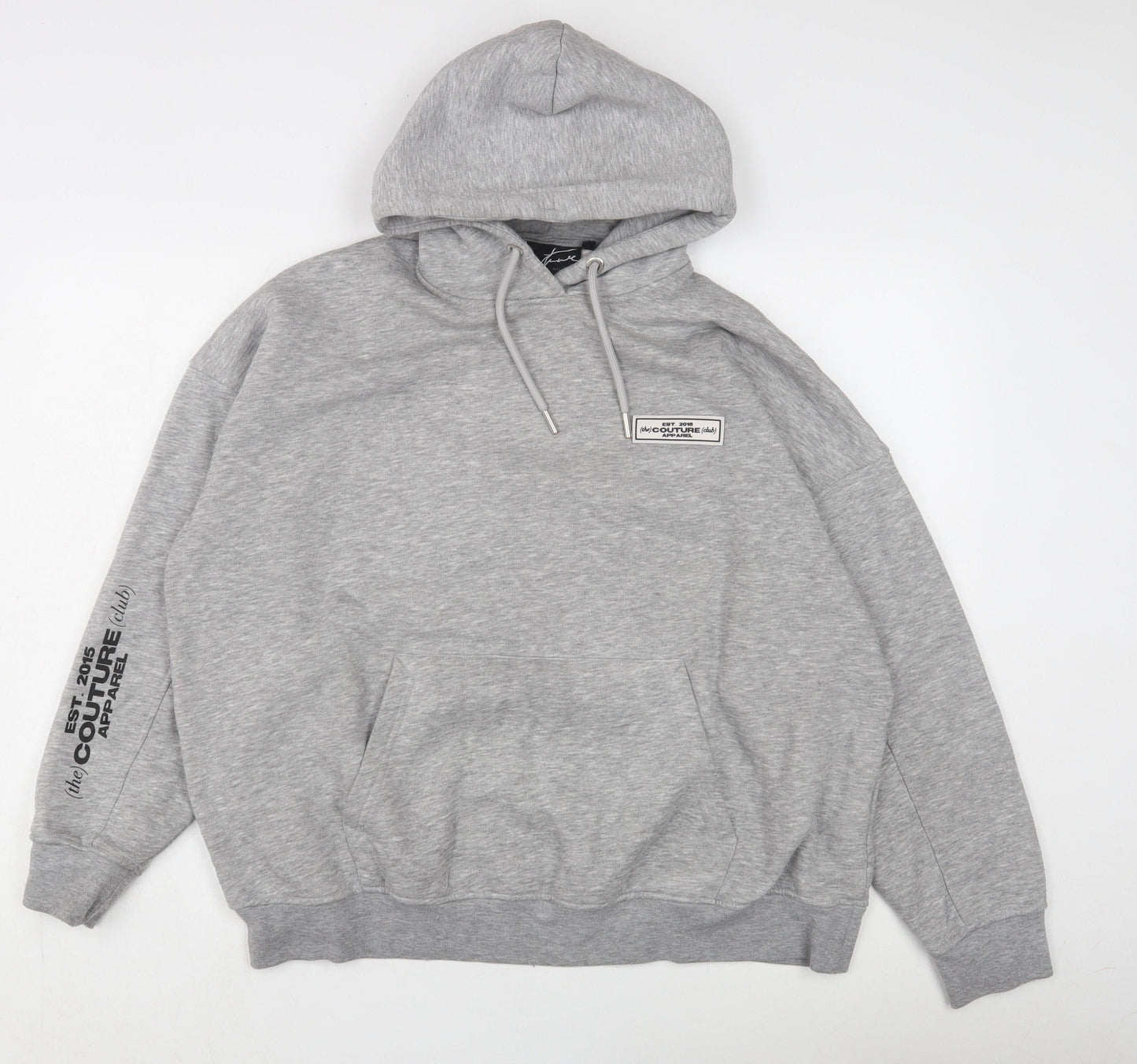 Couture Men's Grey Pullover Hoodie with Logo, Size S