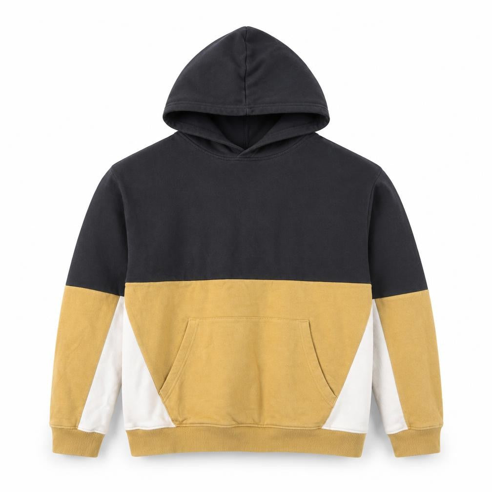 Front view of H&M Teens Black Beige Pullover Hoodie, size 14 Plus
