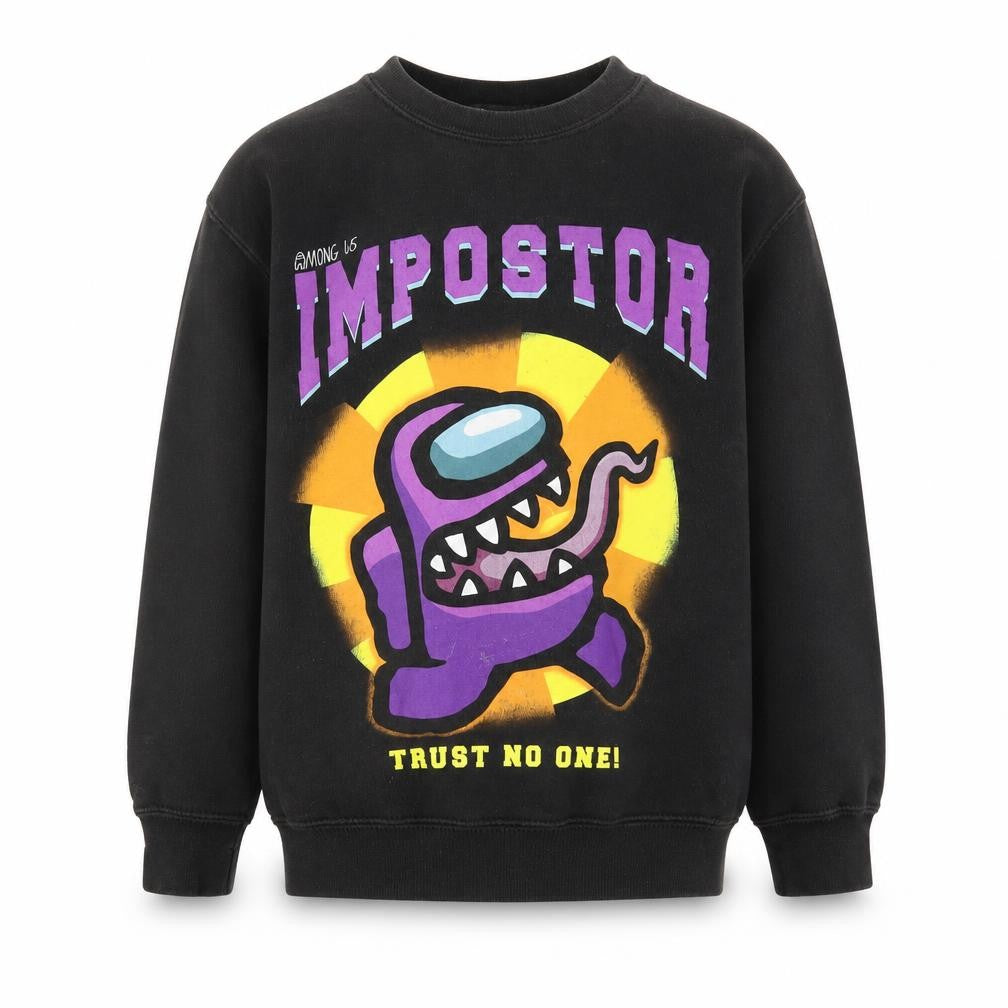 Front view of Among Us boys’ black graphic sweatshirt 9-10 years