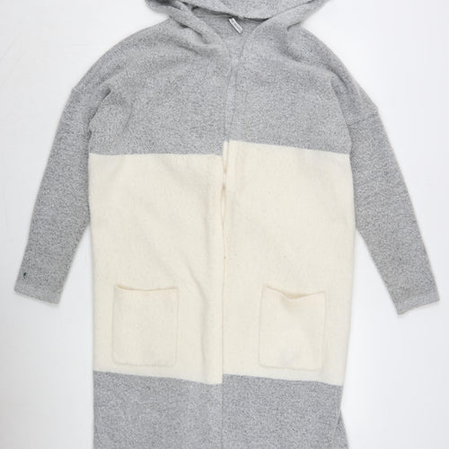 Capsule Women's Grey Ivory Hooded Open front Cardigan Size 16/18