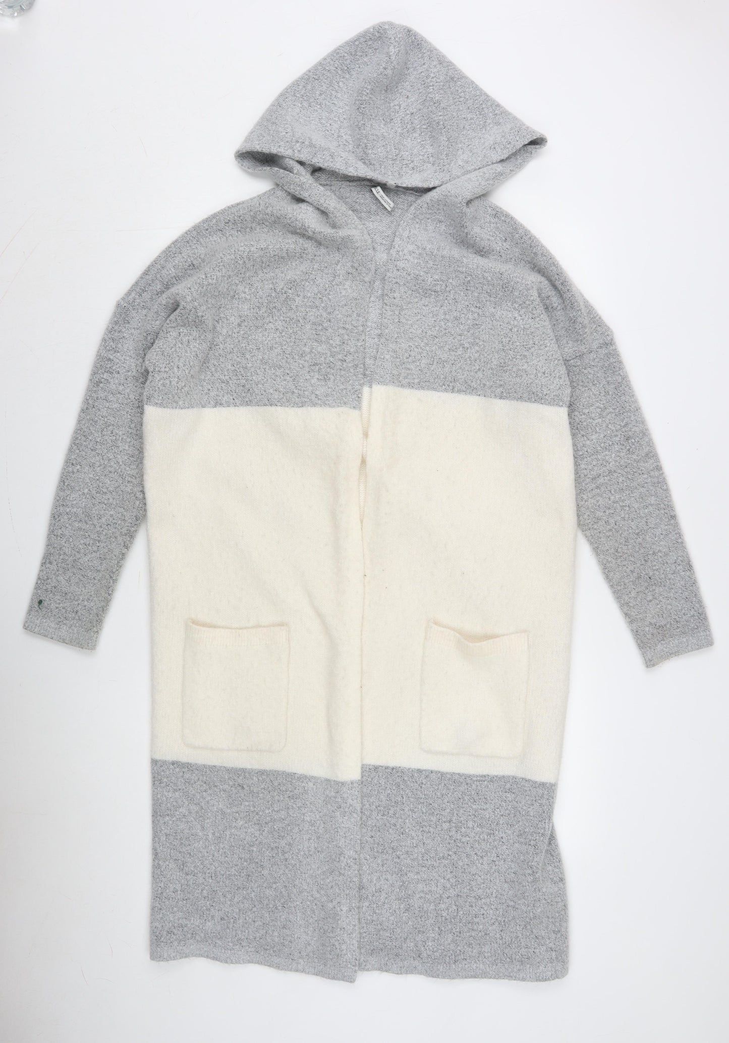 Capsule Women's Grey Ivory Hooded Open front Cardigan Size 16/18