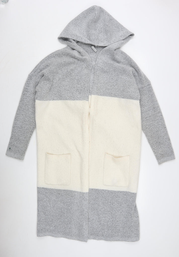 Capsule Women's Grey Ivory Hooded Open front Cardigan Size 16/18