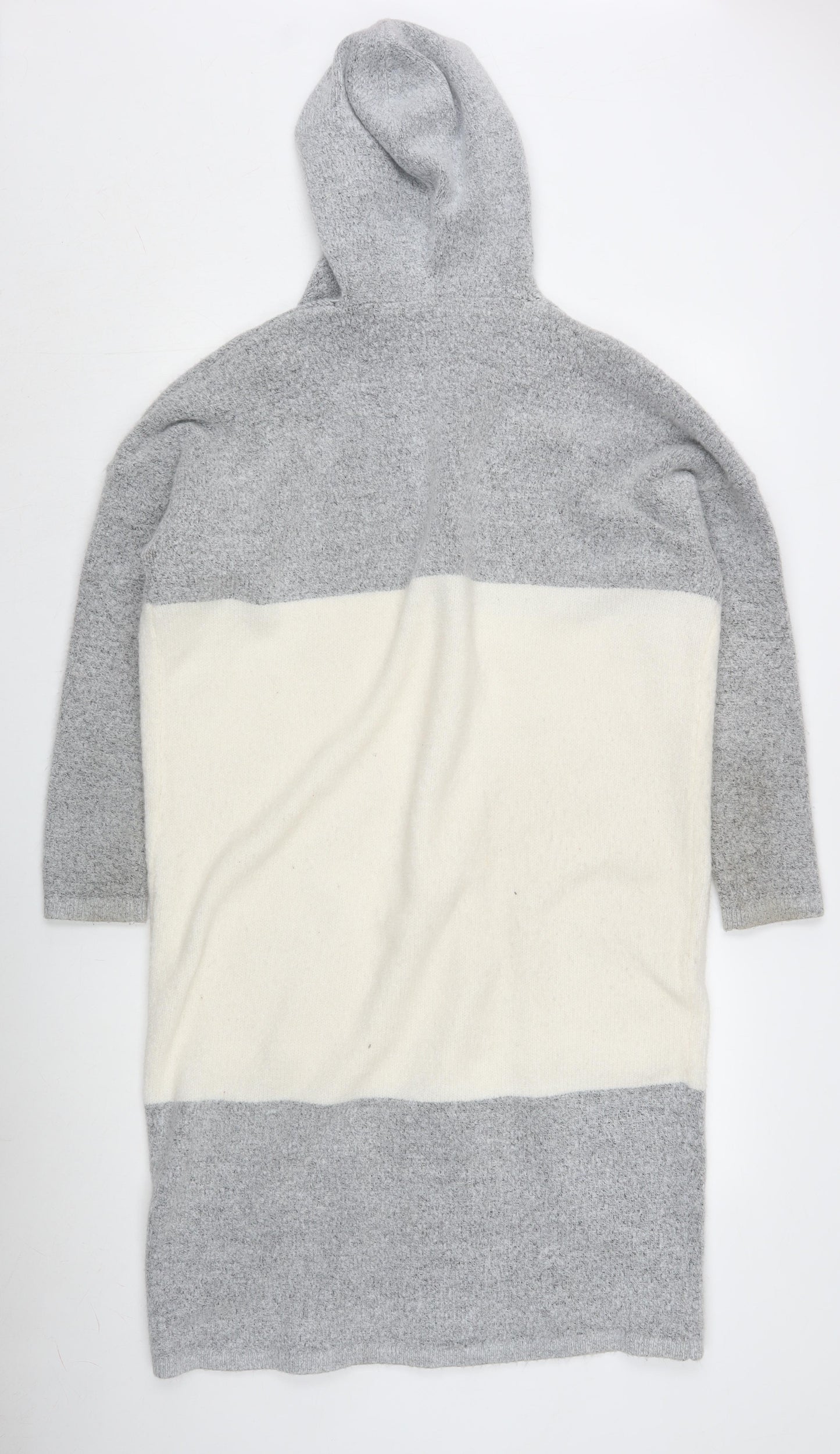 Capsule Women's Grey Ivory Hooded Open front Cardigan Size 16/18