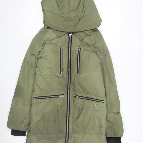 Warehouse Women's Green Puffer Jacket Size 8 - Winter Essential