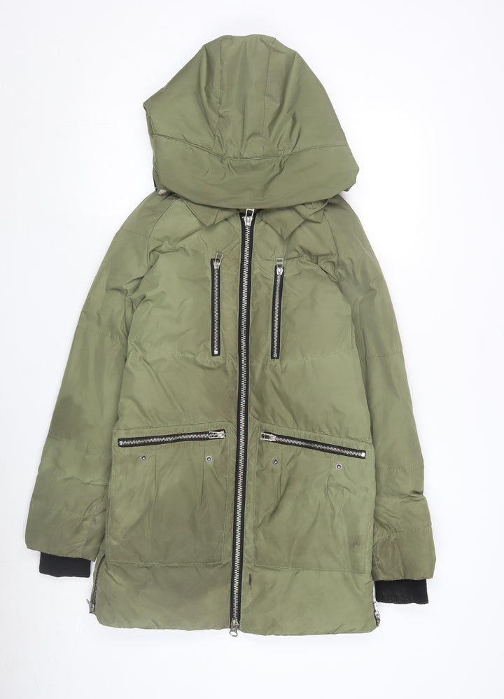 Warehouse Women's Green Puffer Jacket Size 8 - Winter Essential