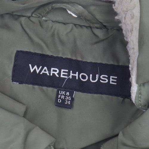 Warehouse Women's Green Puffer Jacket Size 8 - Winter Essential
