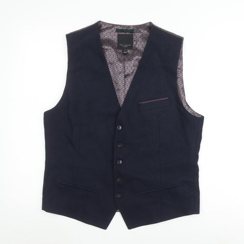 Ted Baker Men's Blue Wool Waistcoat Size 4 Slim