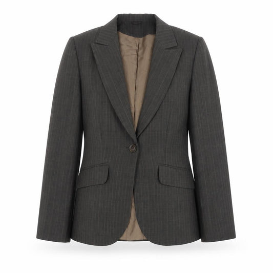 Front view of Bay Women's Grey Pinstripe Blazer, size 12