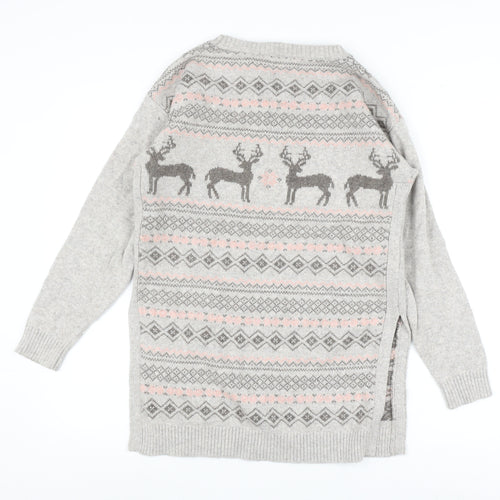 Fat Face Women's Grey Reindeer Jumper Size 12