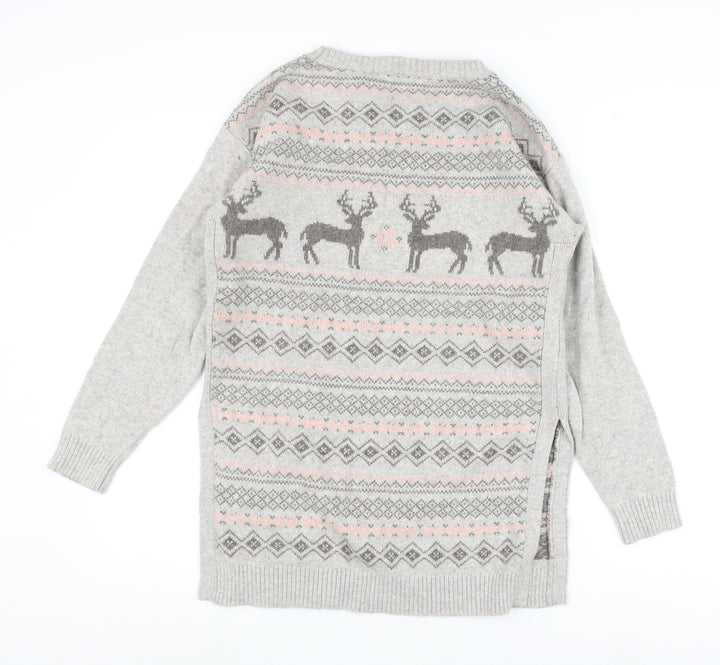 Fat Face Women's Grey Reindeer Jumper Size 12