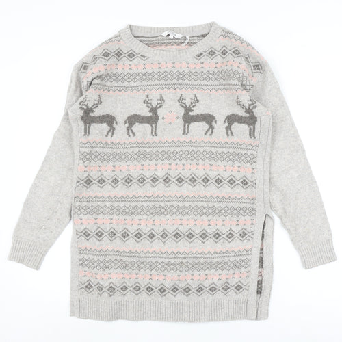 Fat Face Women's Grey Reindeer Jumper Size 12